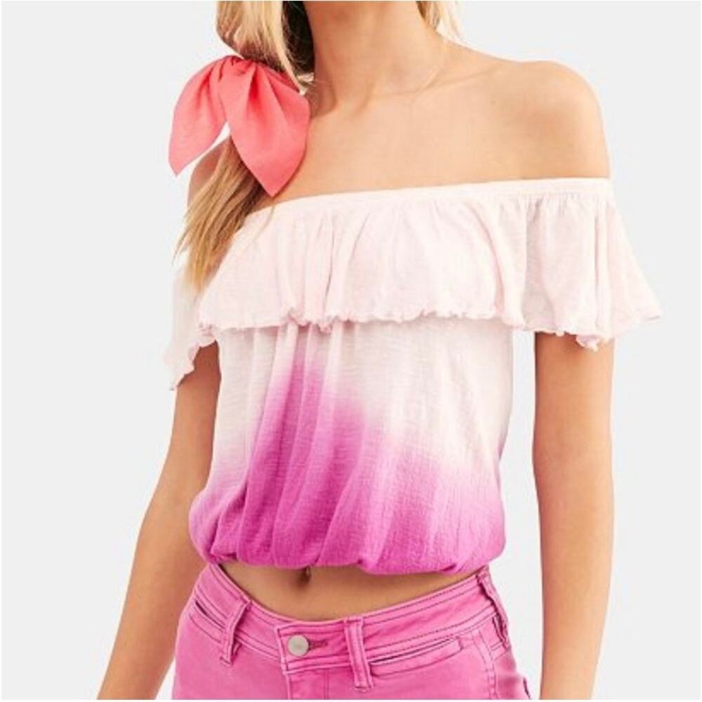 FREE PEOPLE | Women's Cora Lee Begonia Combo Pink Ombré Off Shoulder Top Medium